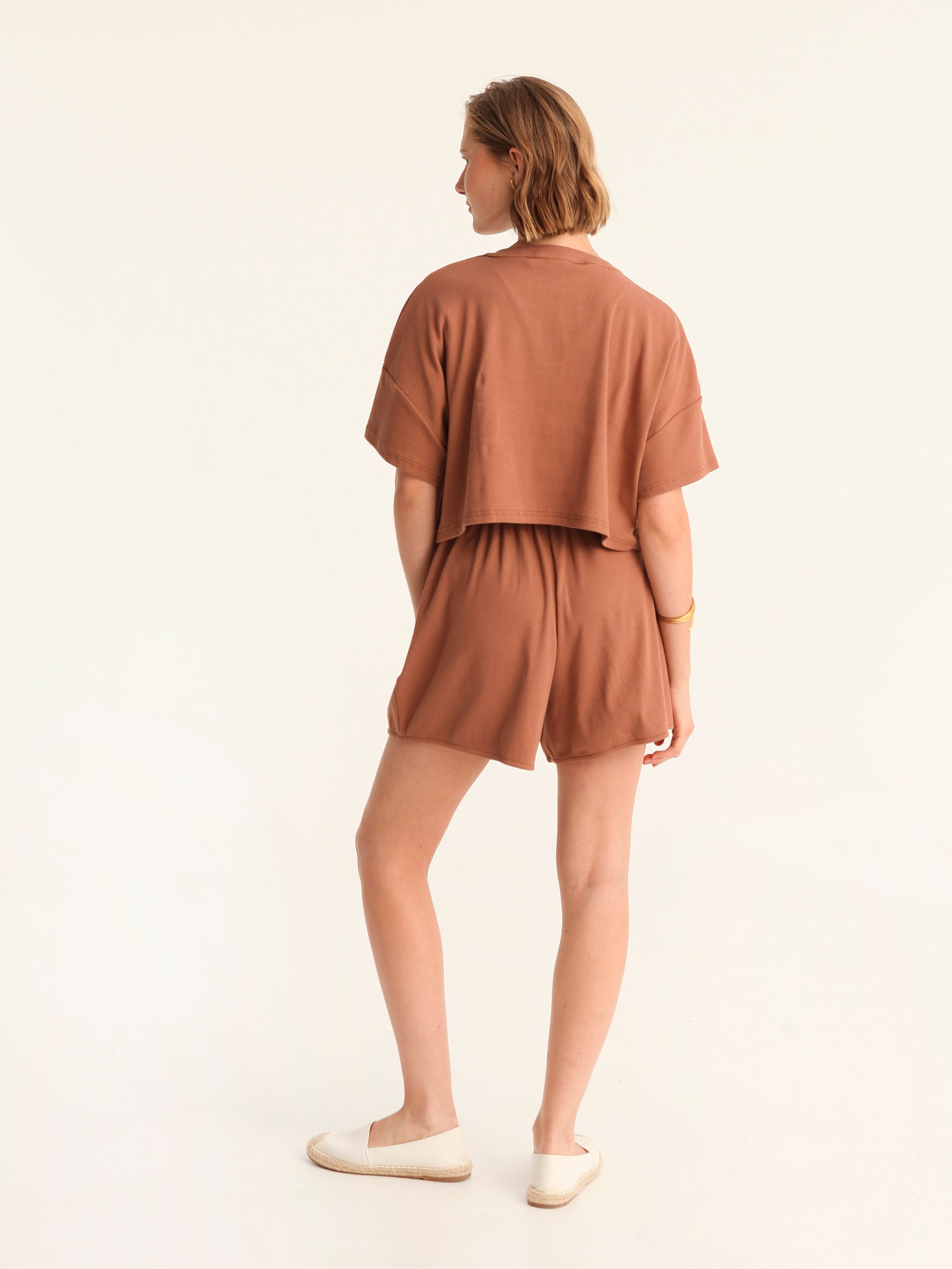 RIB loose shorts - choco