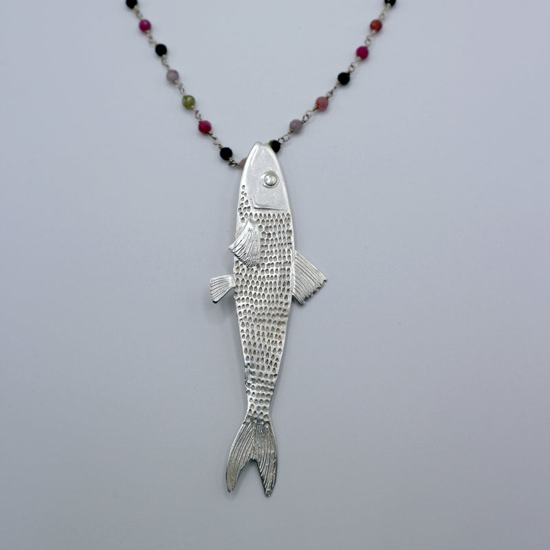 BLUEFISH fish rosary necklace - sterling silver - *one of a kind*