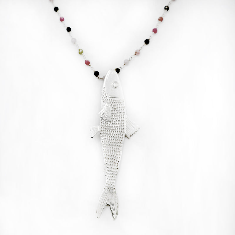 BLUEFISH fish rosary necklace - sterling silver - *one of a kind*