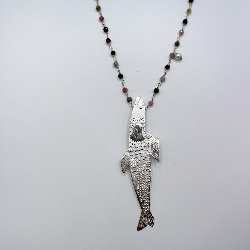 TROUT fish rosary necklace - sterling silver - *one of a kind*