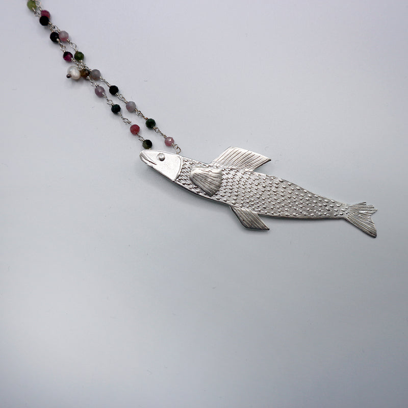 TROUT fish rosary necklace - sterling silver - *one of a kind*