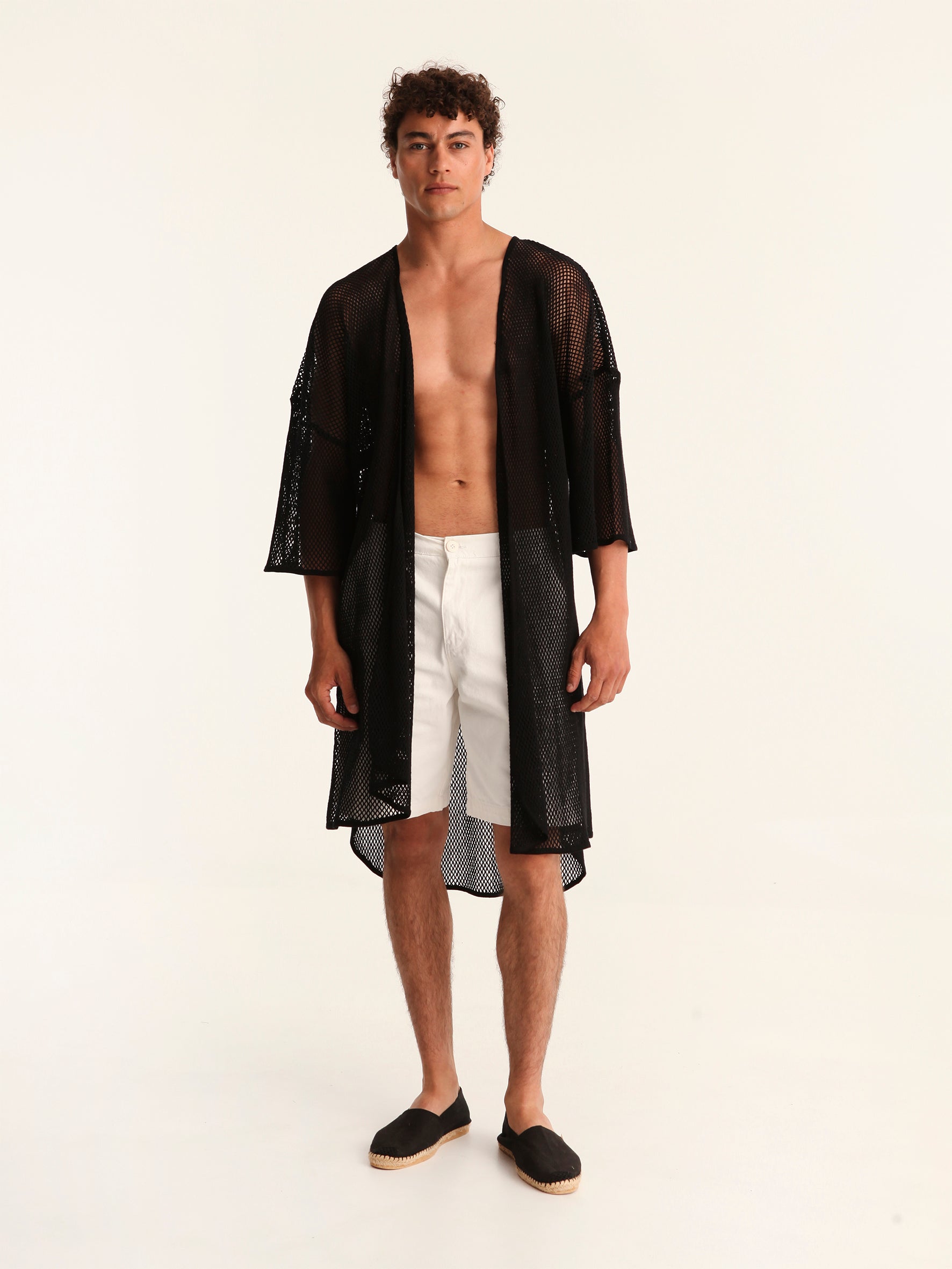 NET BLACK belted kimono