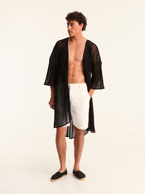 NET BLACK belted kimono