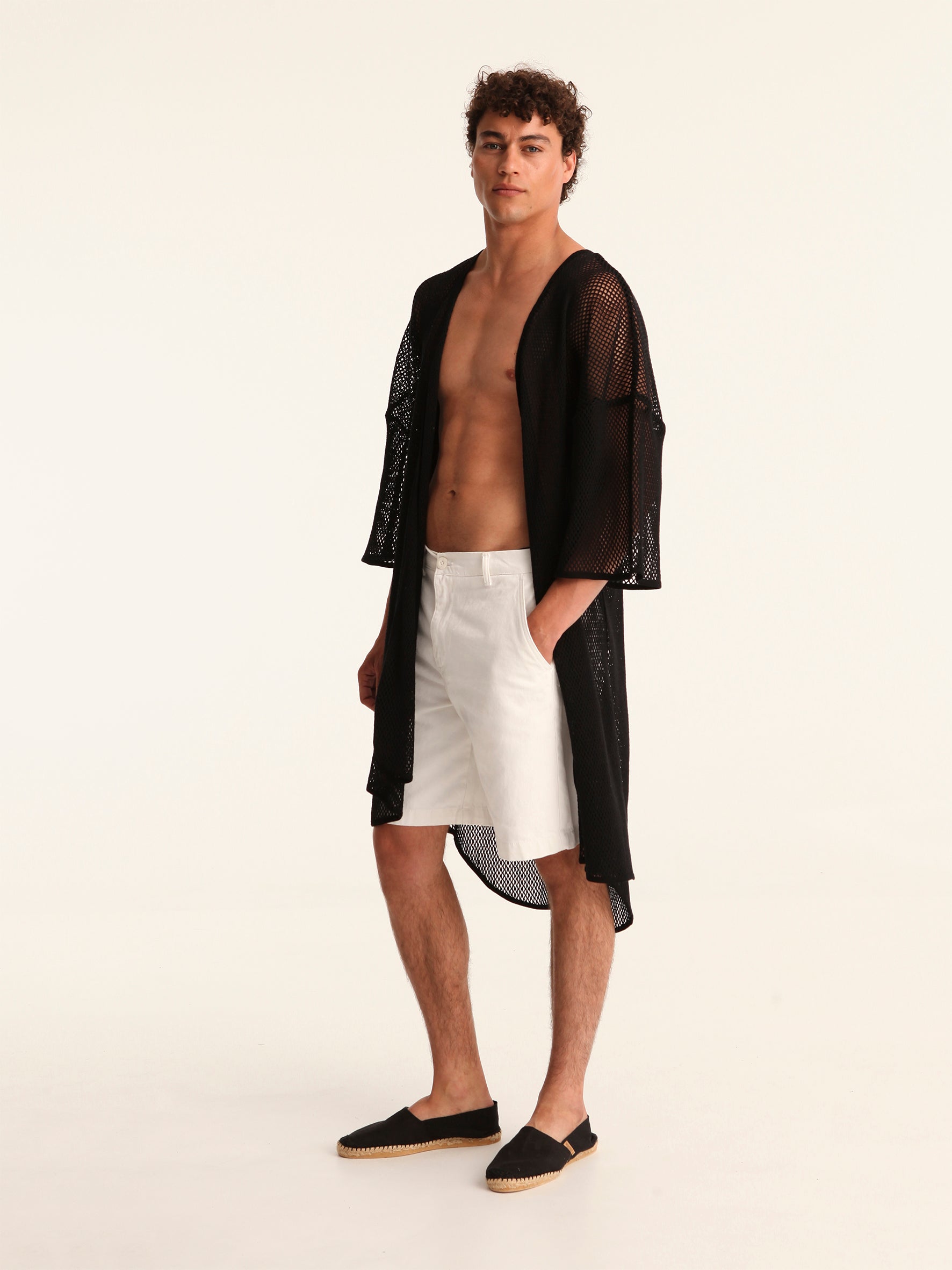 NET BLACK belted kimono