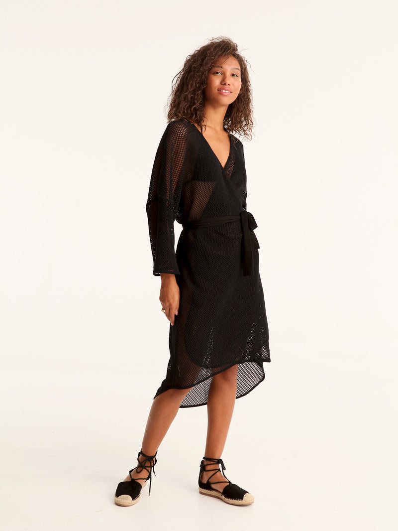 NET BLACK belted kimono