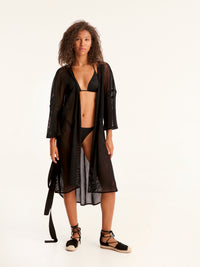 NET BLACK belted kimono