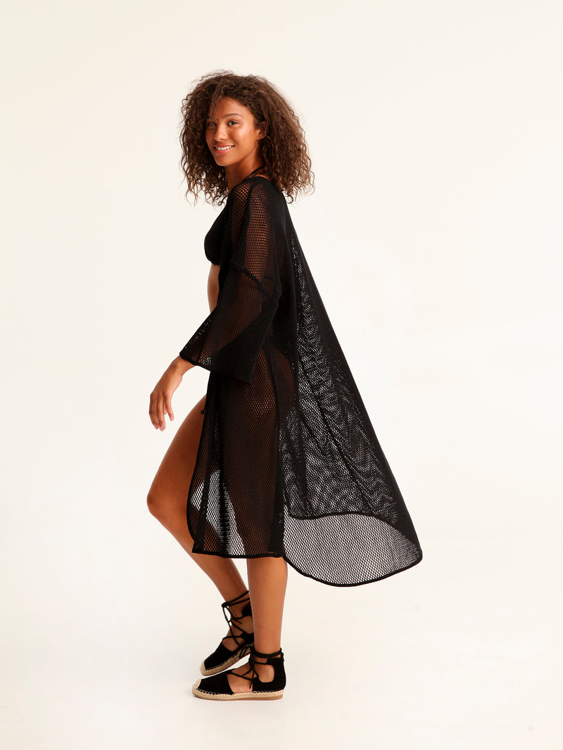 NET BLACK belted kimono