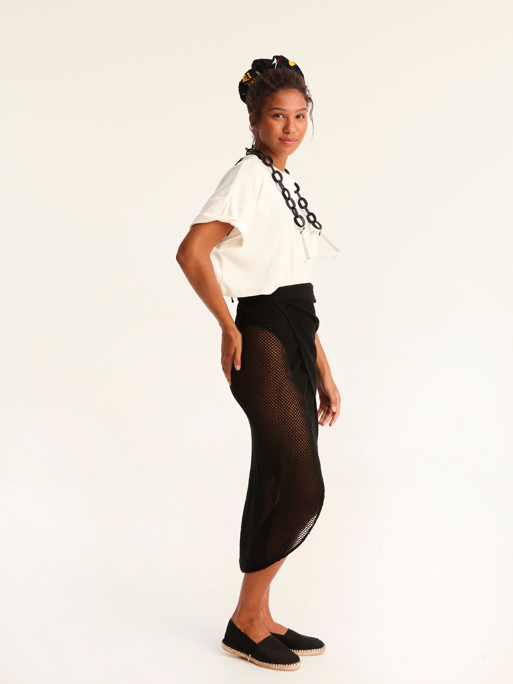 NET BLACK wrap skirt