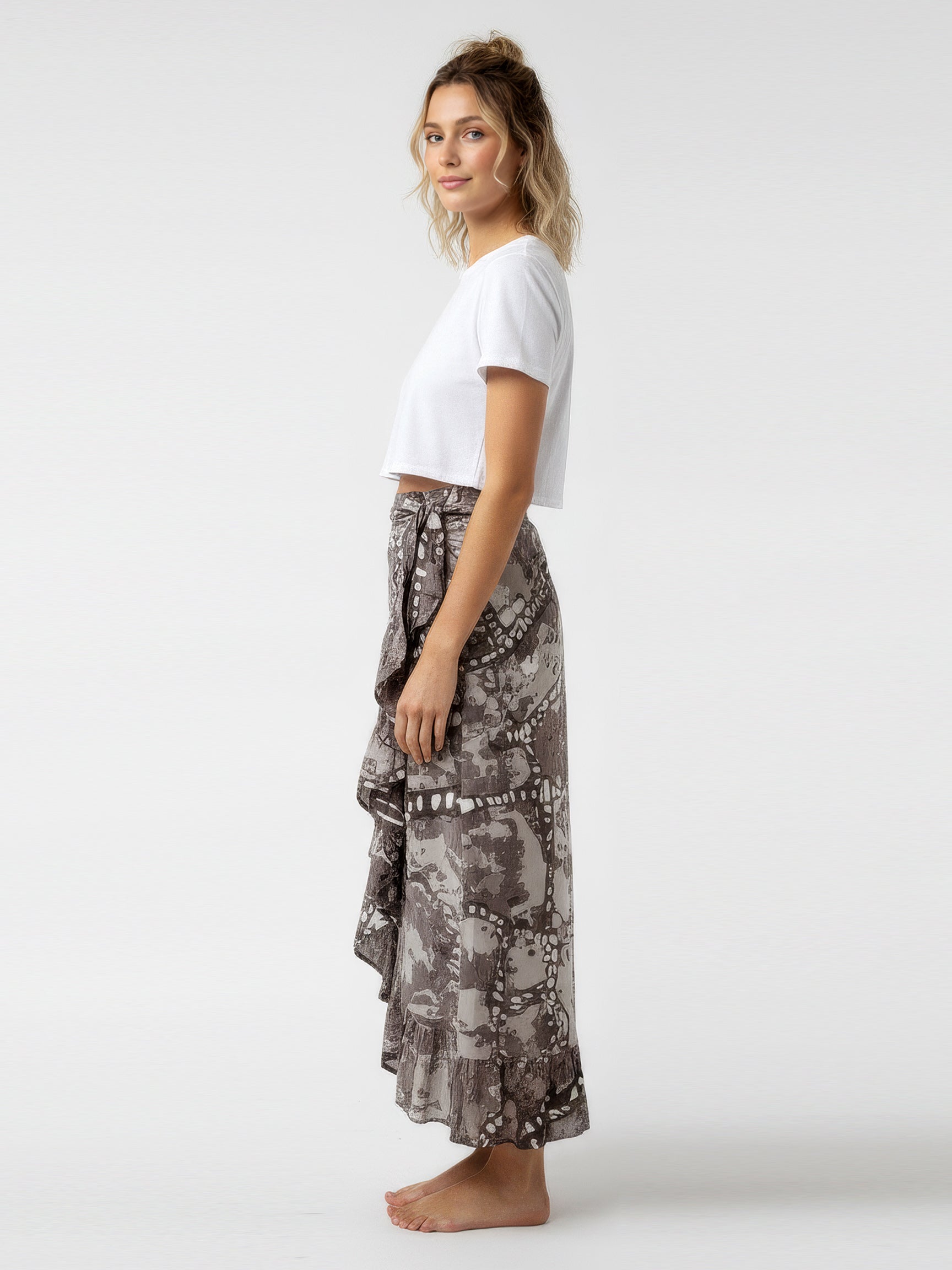 TELENDOS wrap skirt with frill hem