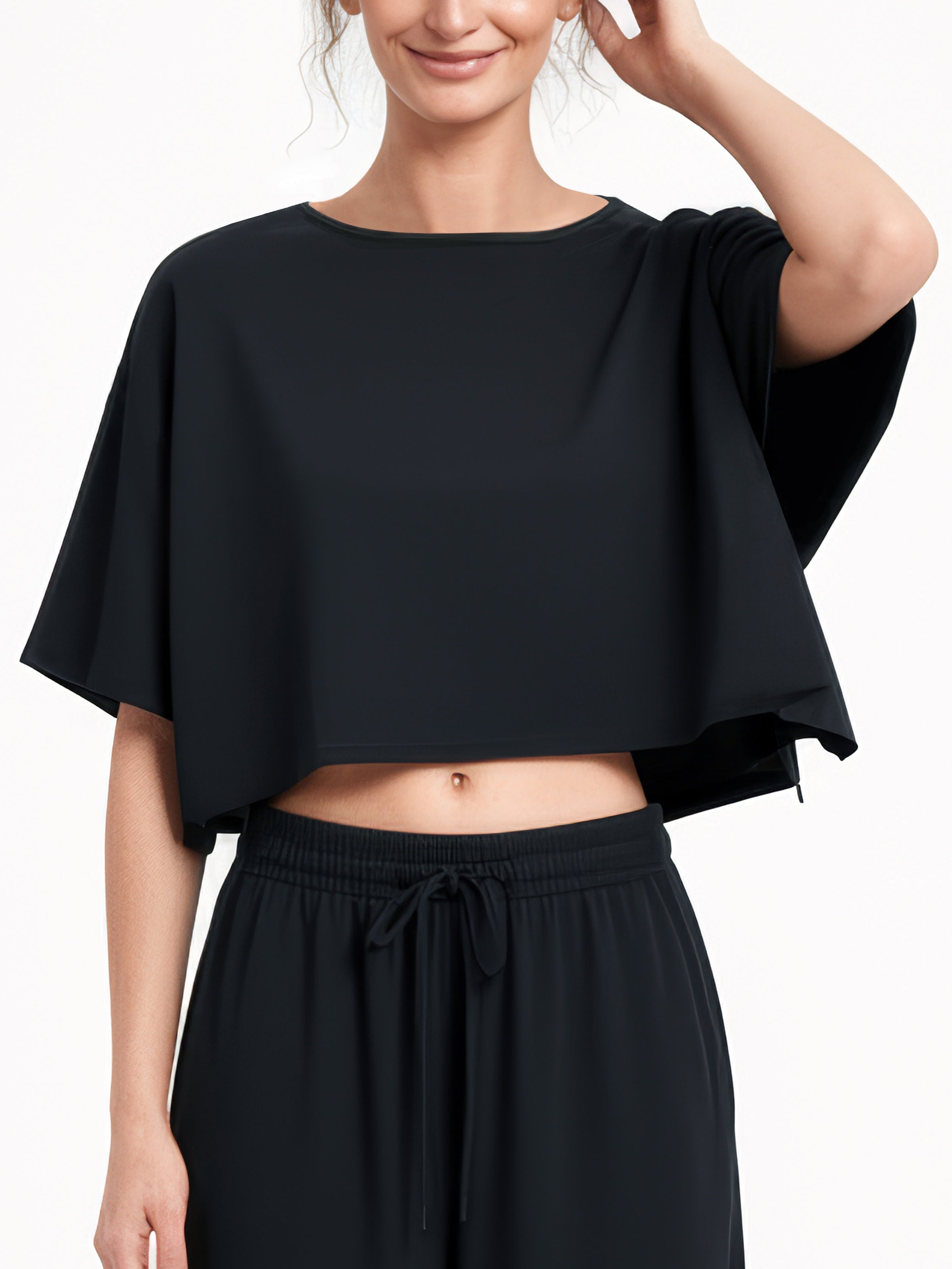 SERIAL CHILLER loose crop top- black