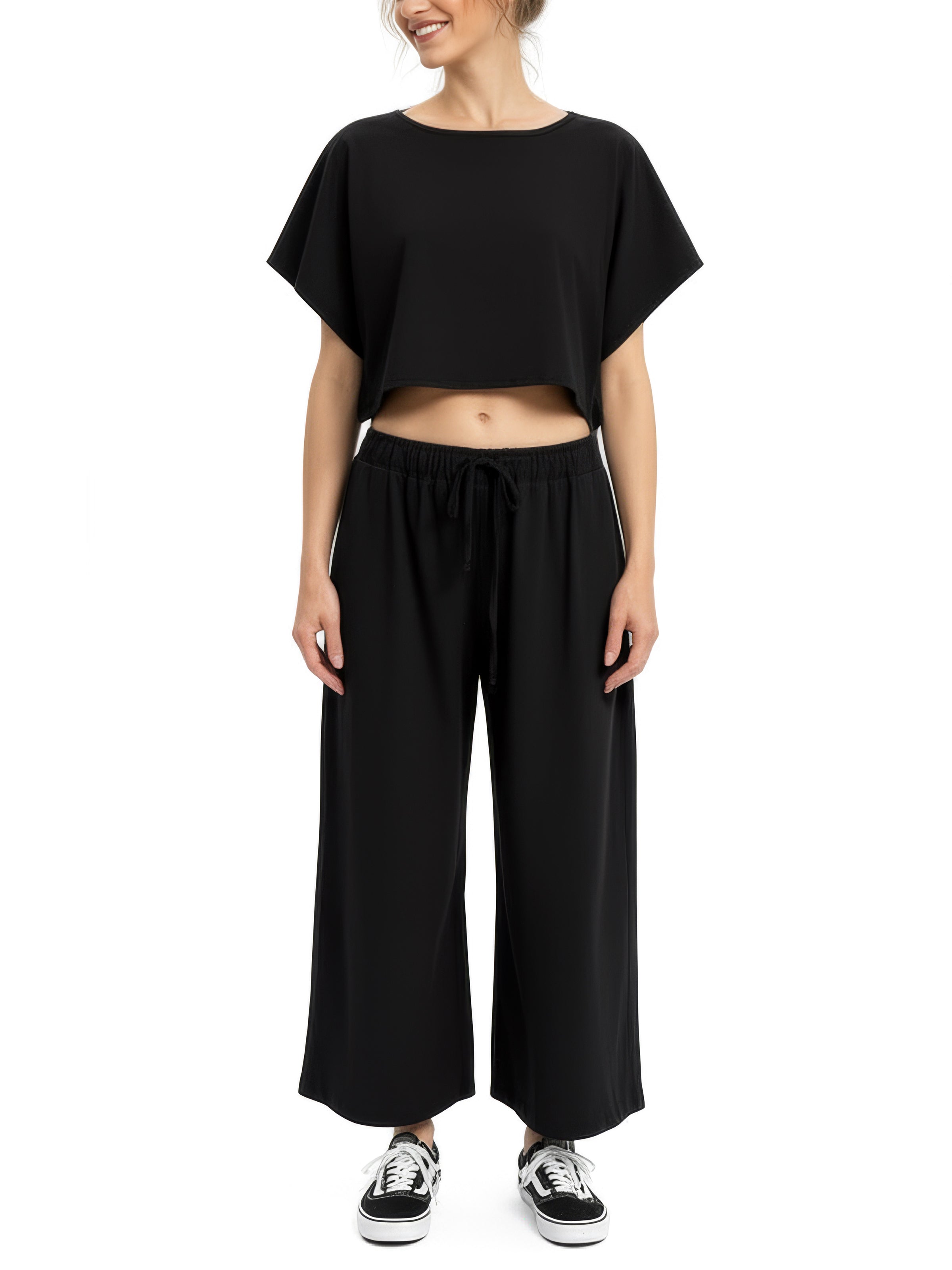 SERIAL CHILLER loose crop top- black