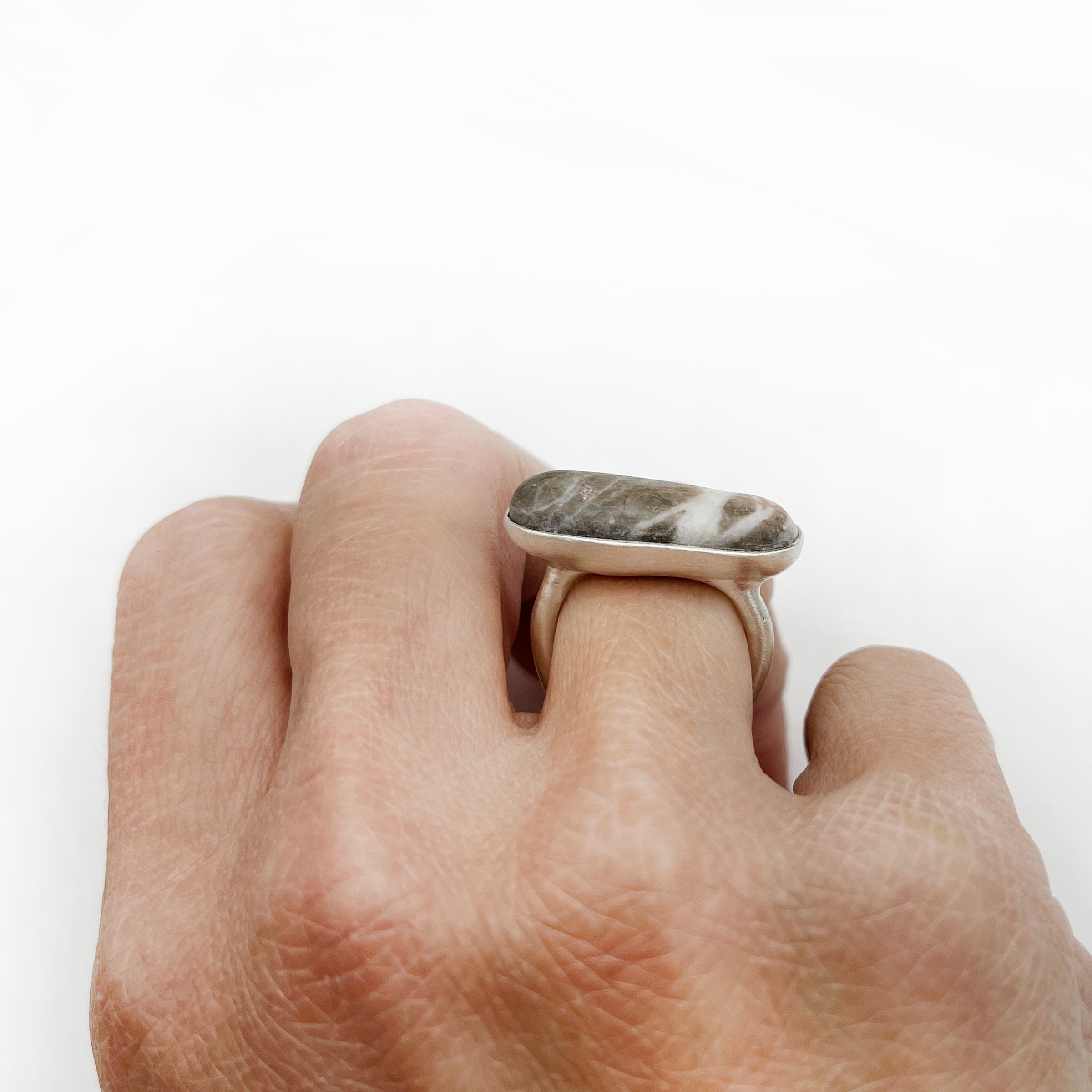 LONG PEBBLE ring - sterling silver - * unique and one of a kind *