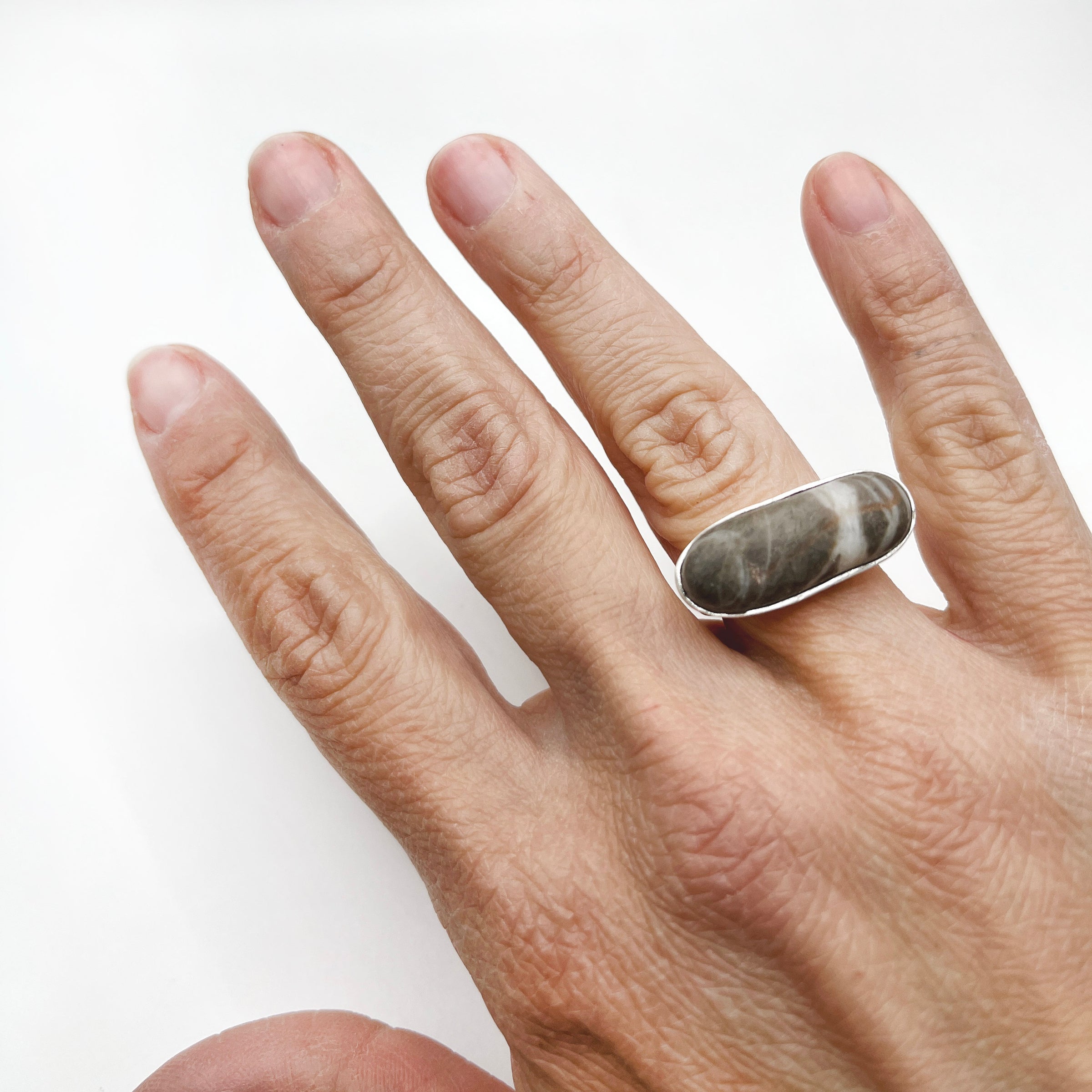 LONG PEBBLE ring - sterling silver - * unique and one of a kind *