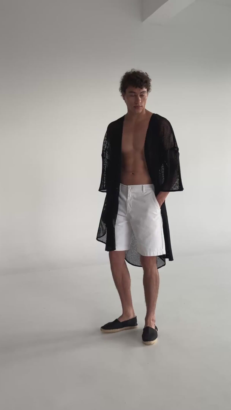 NET BLACK belted kimono