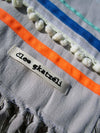 Peshtowel/towel in ice color with three different ribbons and a pom pom band