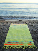 Peshtowel/towel in citron color with three different ribbons and a pom pom band