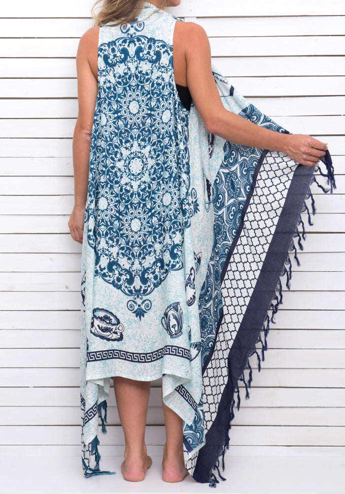 PORCELAIN BLUES pareo vest