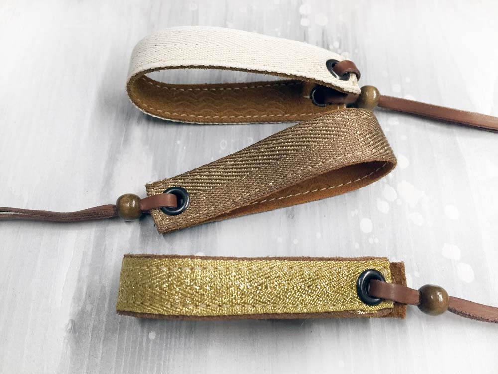 Leather bracelet with a foil herringbone tape