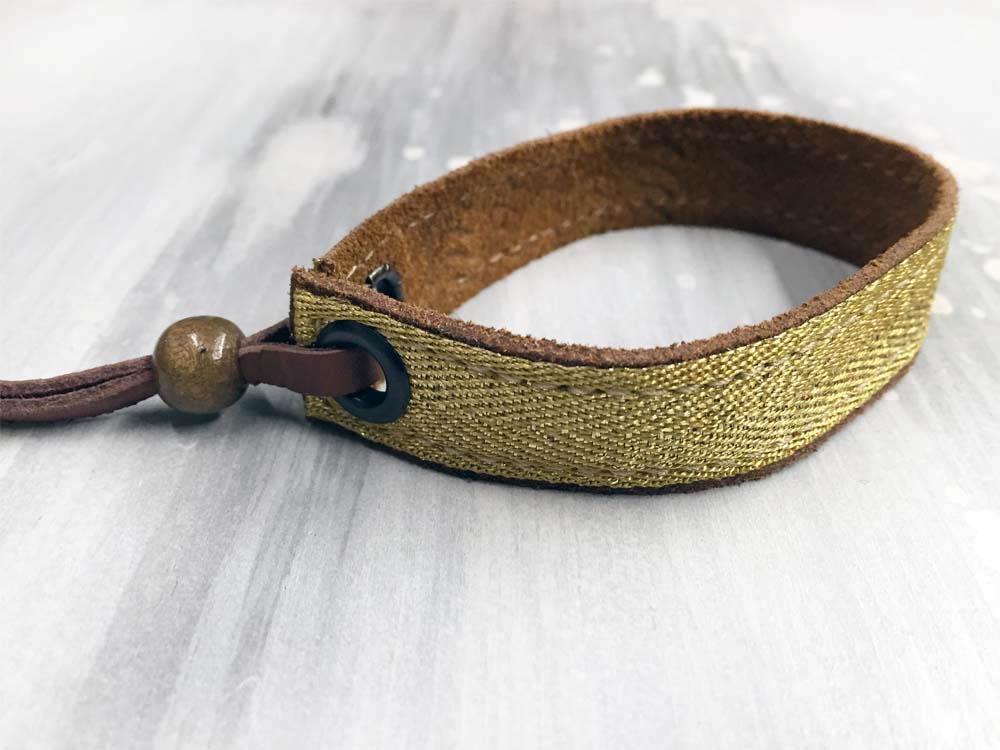 Leather bracelet with a gold foil herringbone tape
