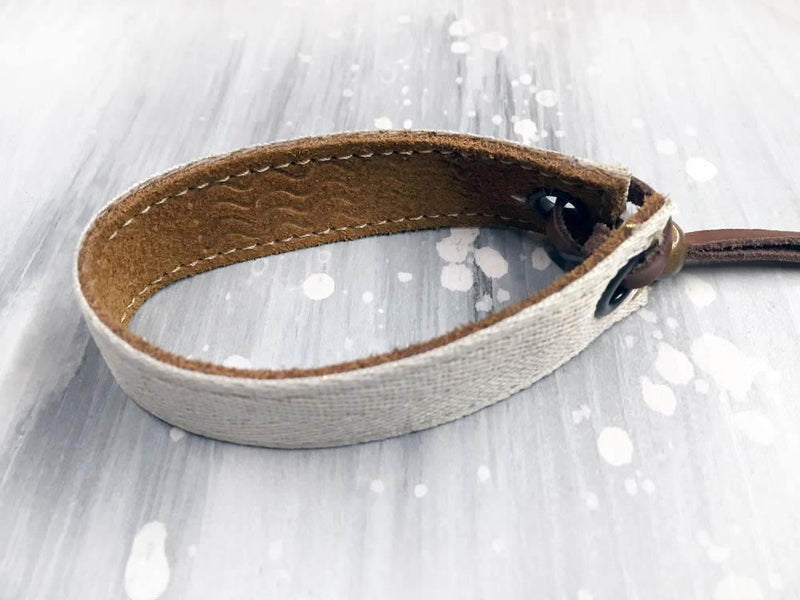 Leather bracelet with a silver foil herringbone tape