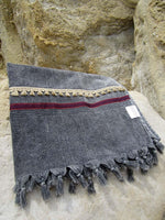 Peshtowel/towel in iron stonewashed color with a woven ribbon and a fringed band