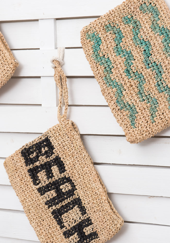 BEACH woven straw clutch