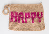 HAPPY woven straw clutch