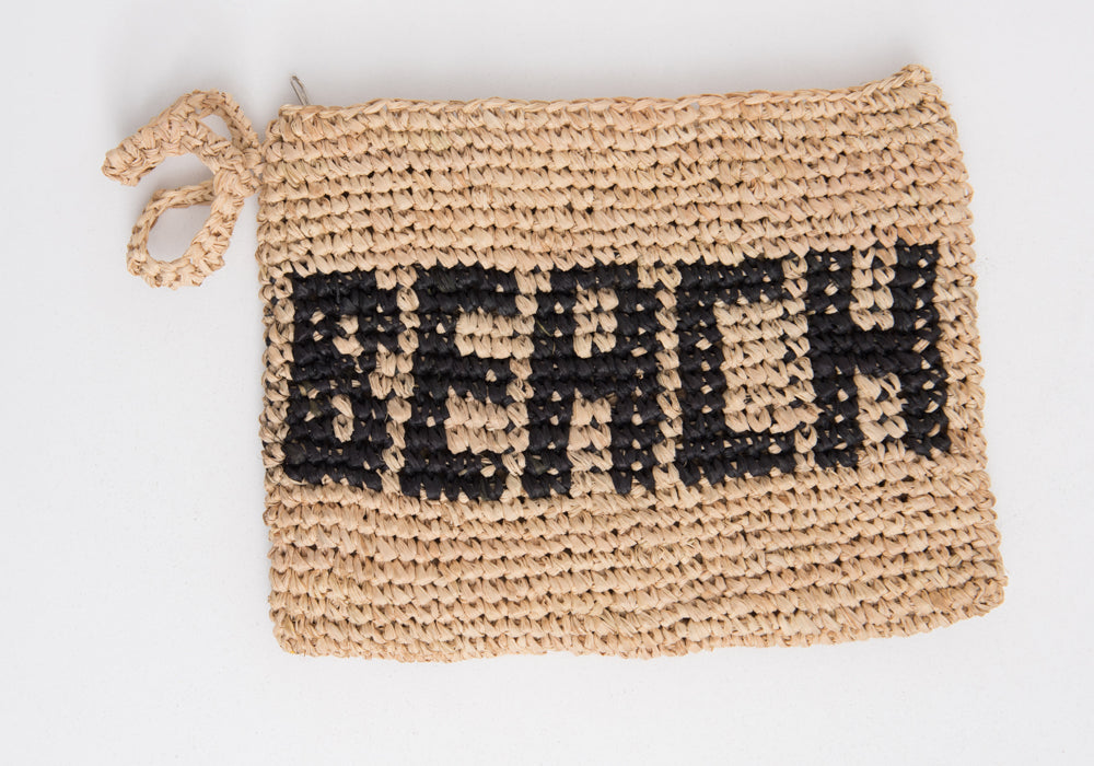 BEACH woven straw clutch