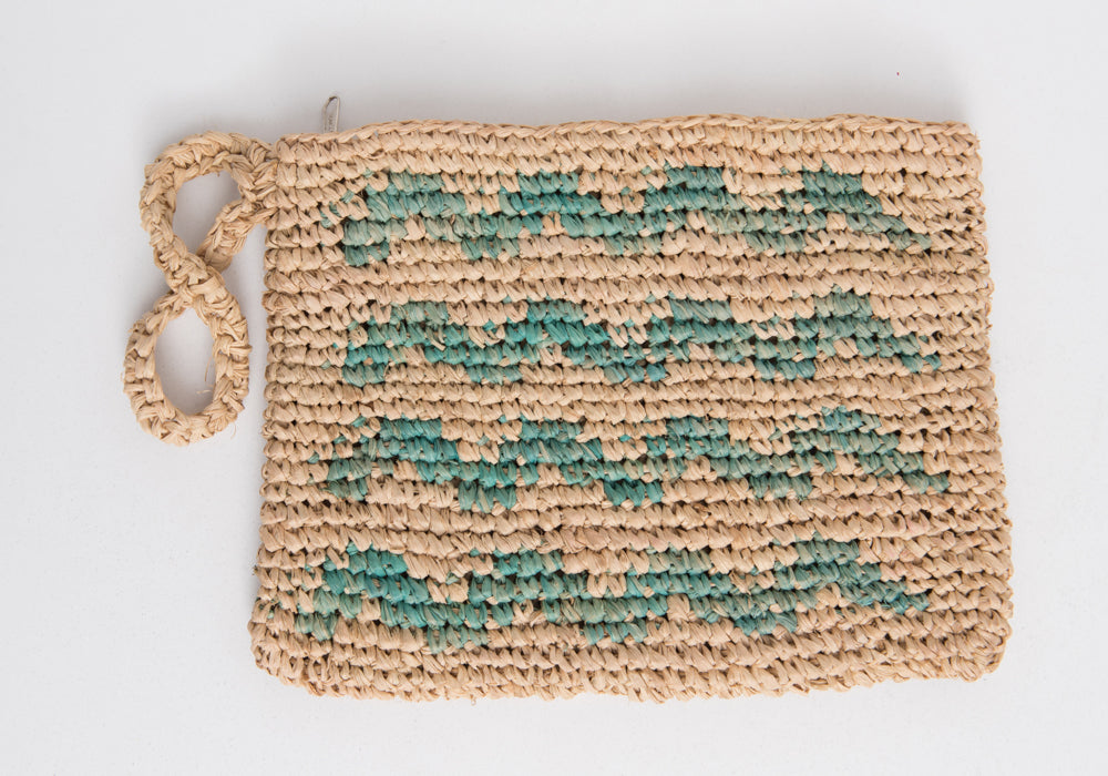 WAVES woven straw clutch