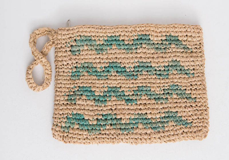 WAVES woven straw clutch