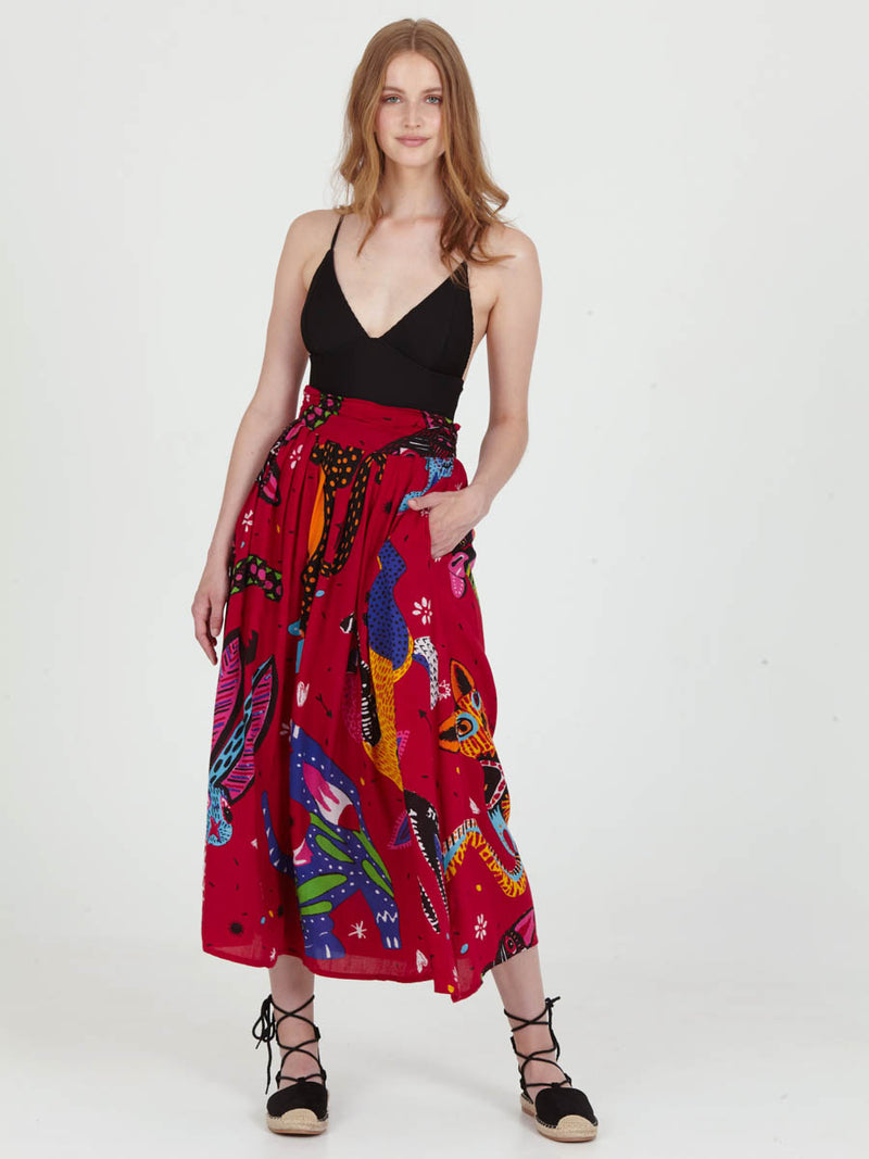 ALEBRIJES midi skirt with extra band on waist back