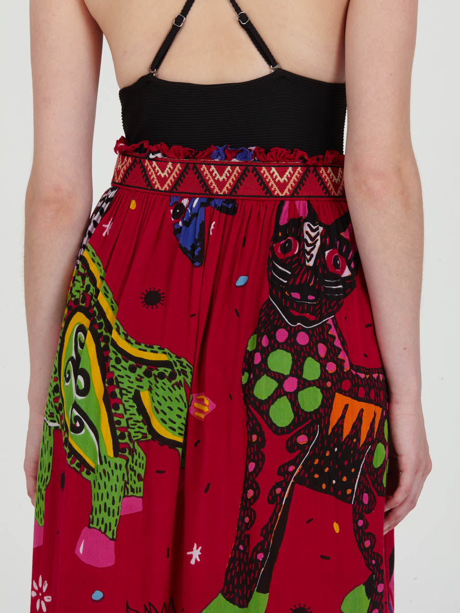 ALEBRIJES midi skirt with extra band on waist back