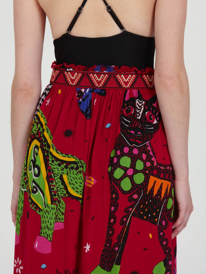 ALEBRIJES midi skirt with extra band on waist back