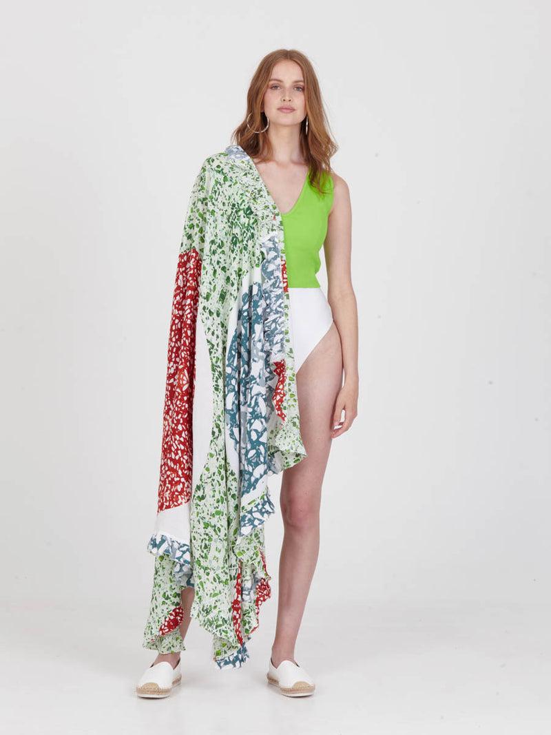 TERRAZZO frilled D-shaped pareo