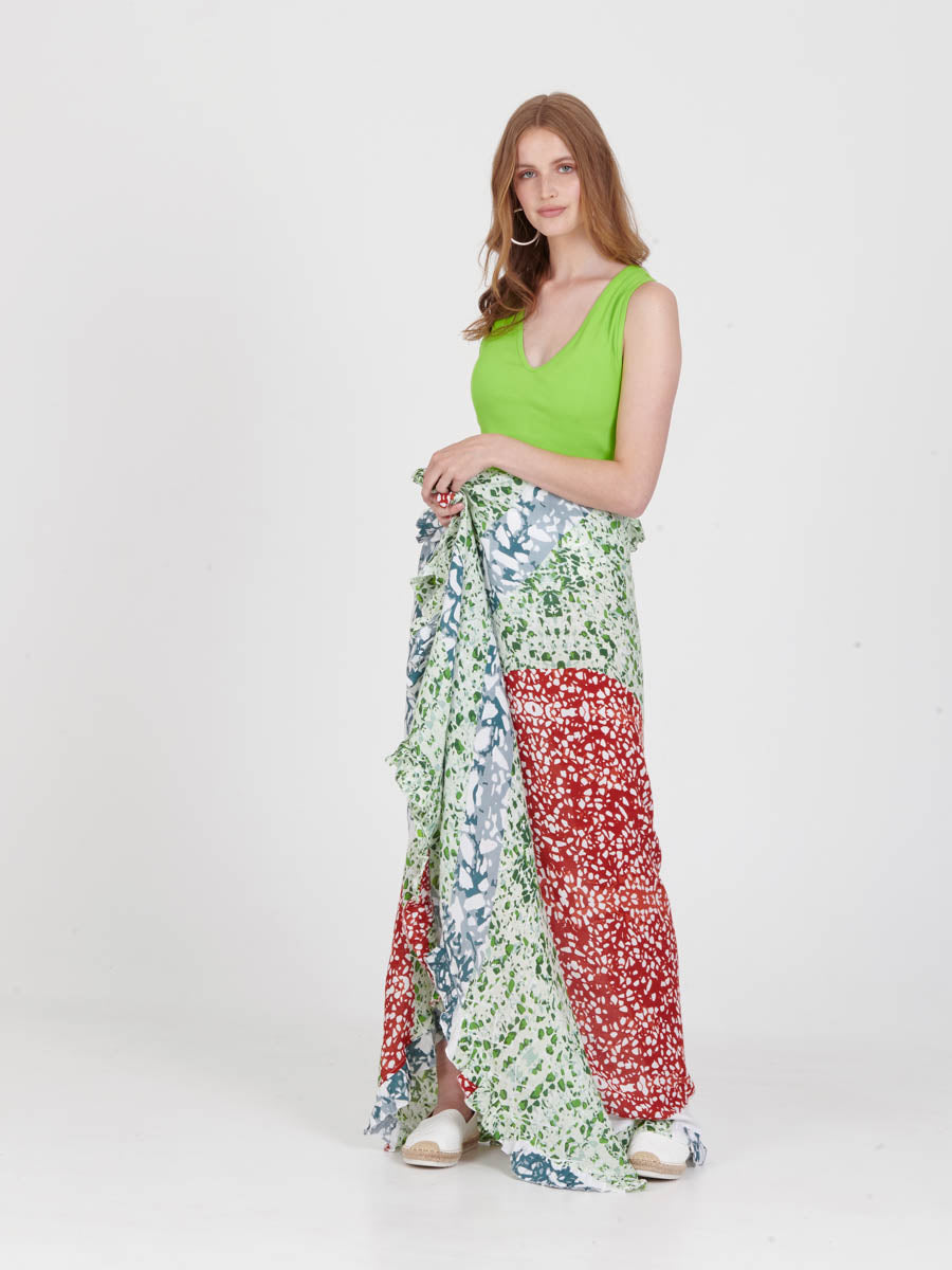 TERRAZZO frilled D-shaped pareo