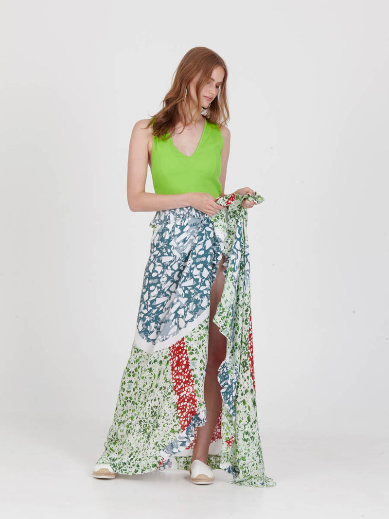 TERRAZZO frilled D-shaped pareo