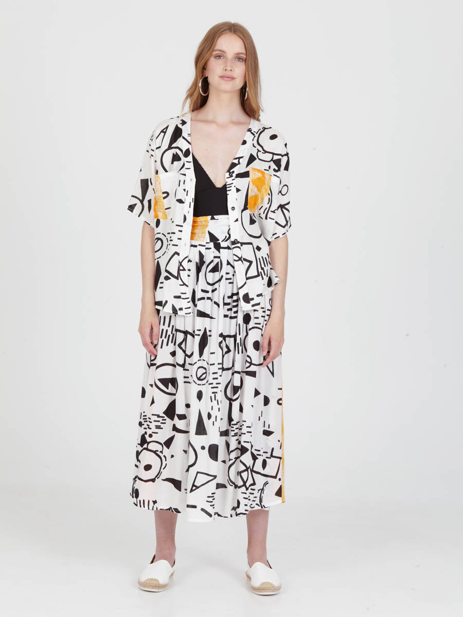 DOODLES midi skirt with extra band on waist back