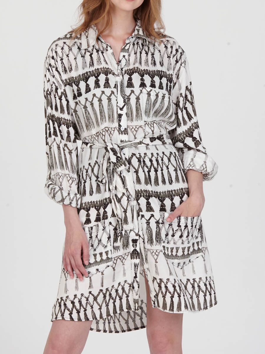 FRINGES WHITE boyfriend shirt dress