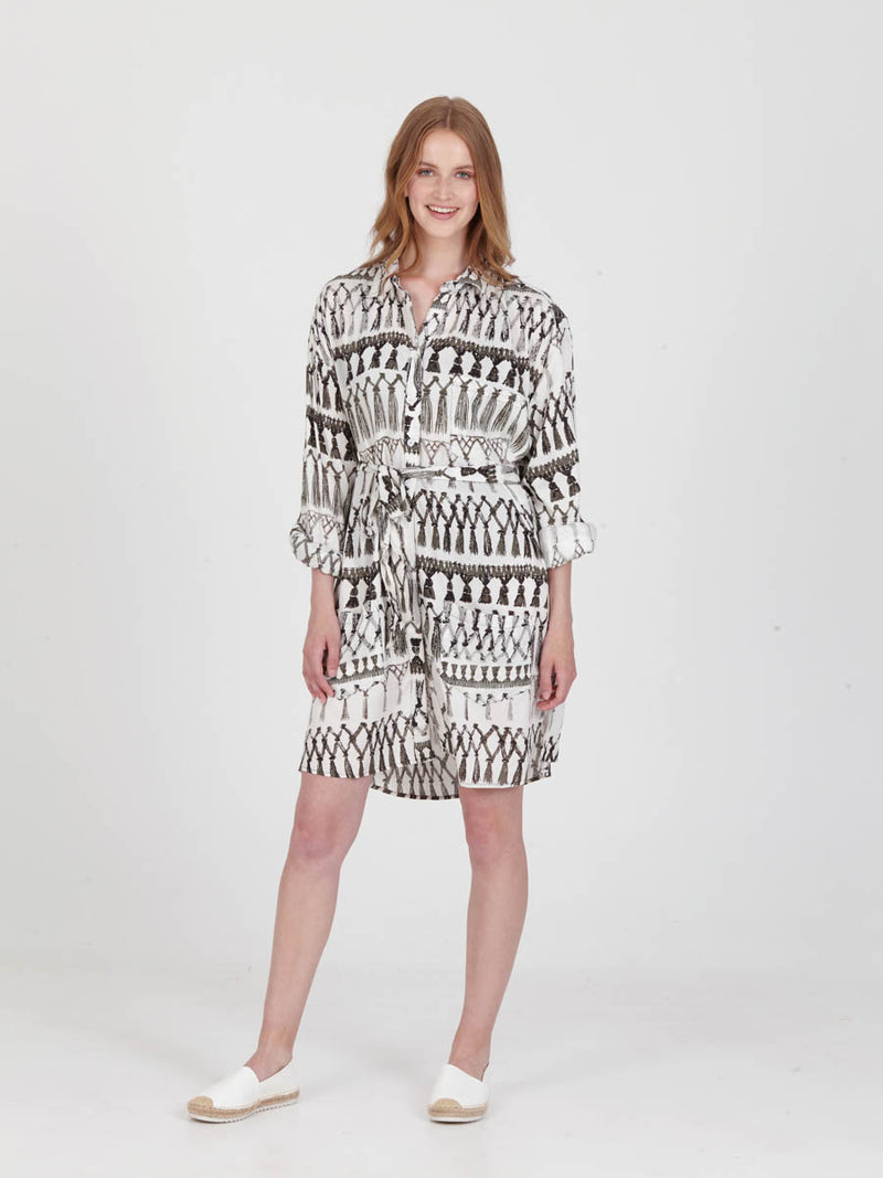FRINGES WHITE boyfriend shirt dress
