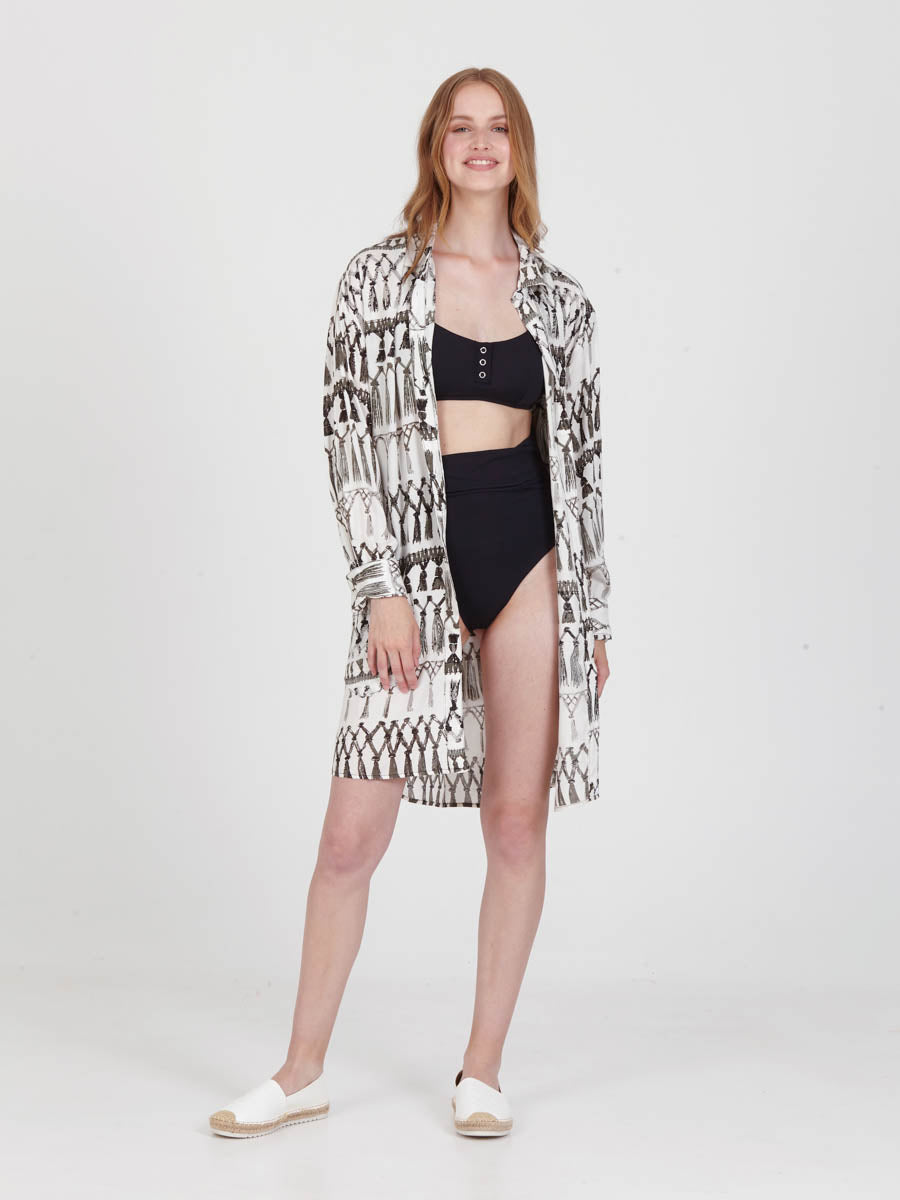 FRINGES WHITE boyfriend shirt dress