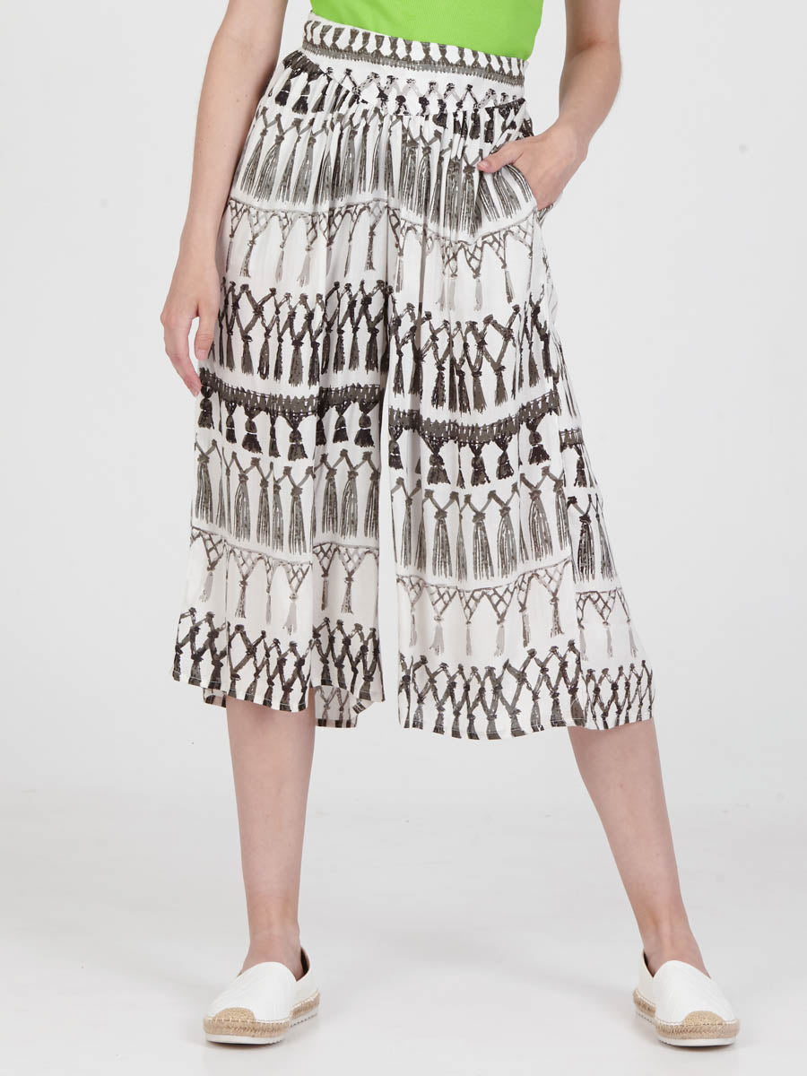 FRINGES WHITE wide leg culotte