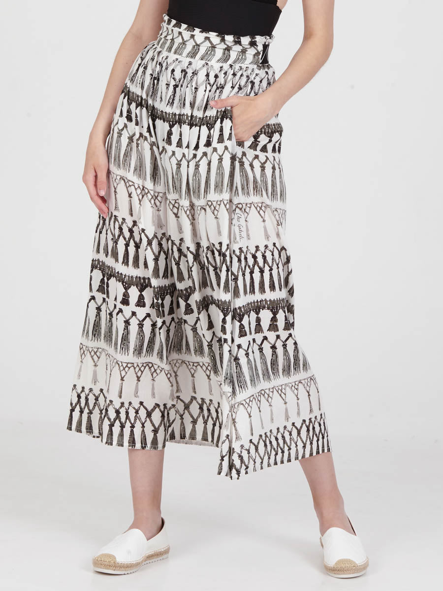 FRINGES WHITE midi skirt with extra band on waist back