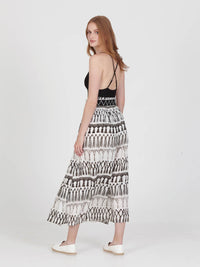 FRINGES WHITE midi skirt with extra band on waist back