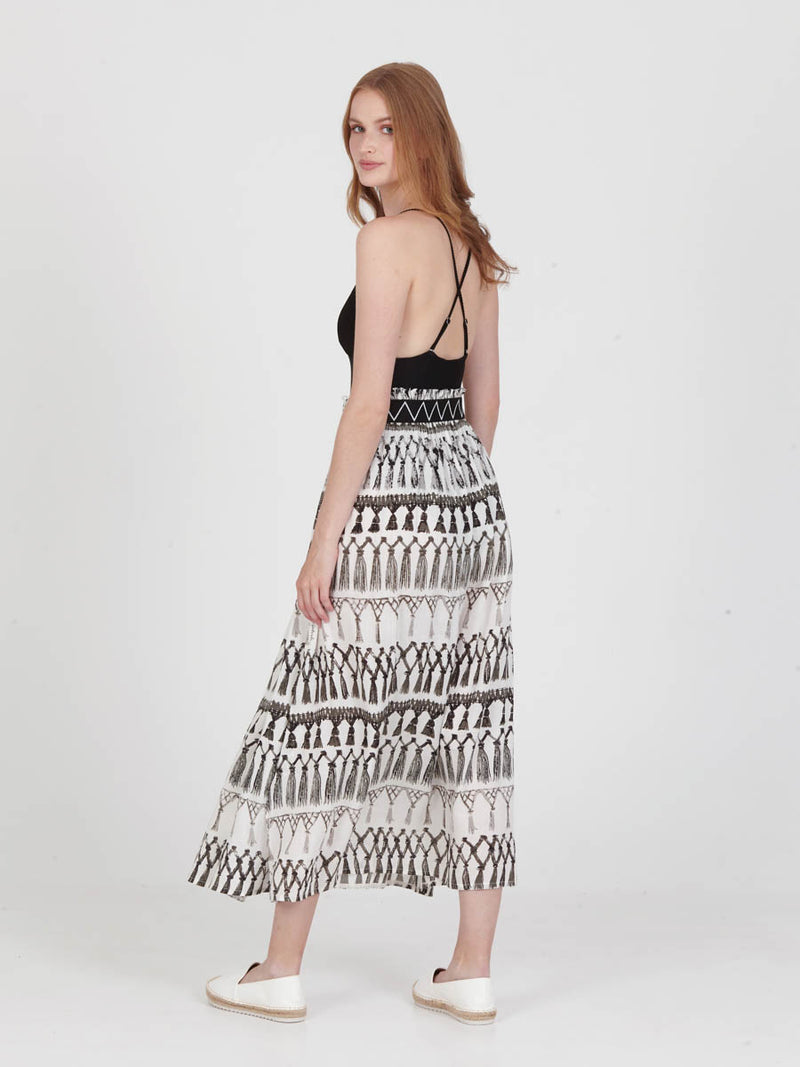 FRINGES WHITE midi skirt with extra band on waist back