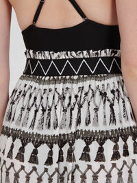 FRINGES WHITE midi skirt with extra band on waist back
