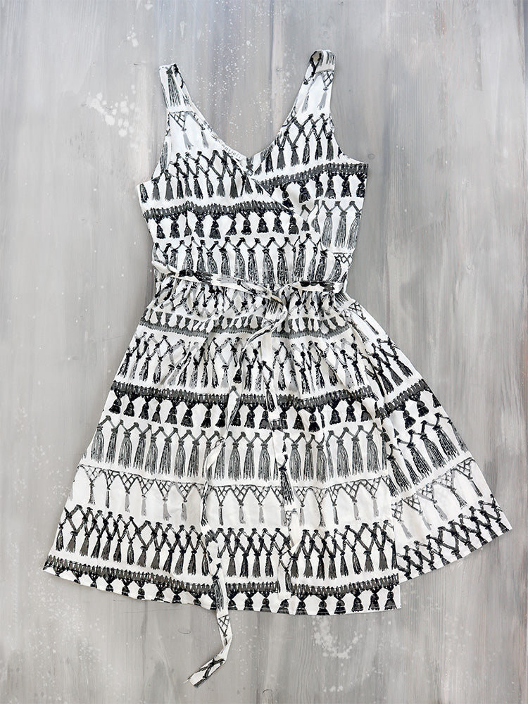 FRINGES WHITE midi wrap dress