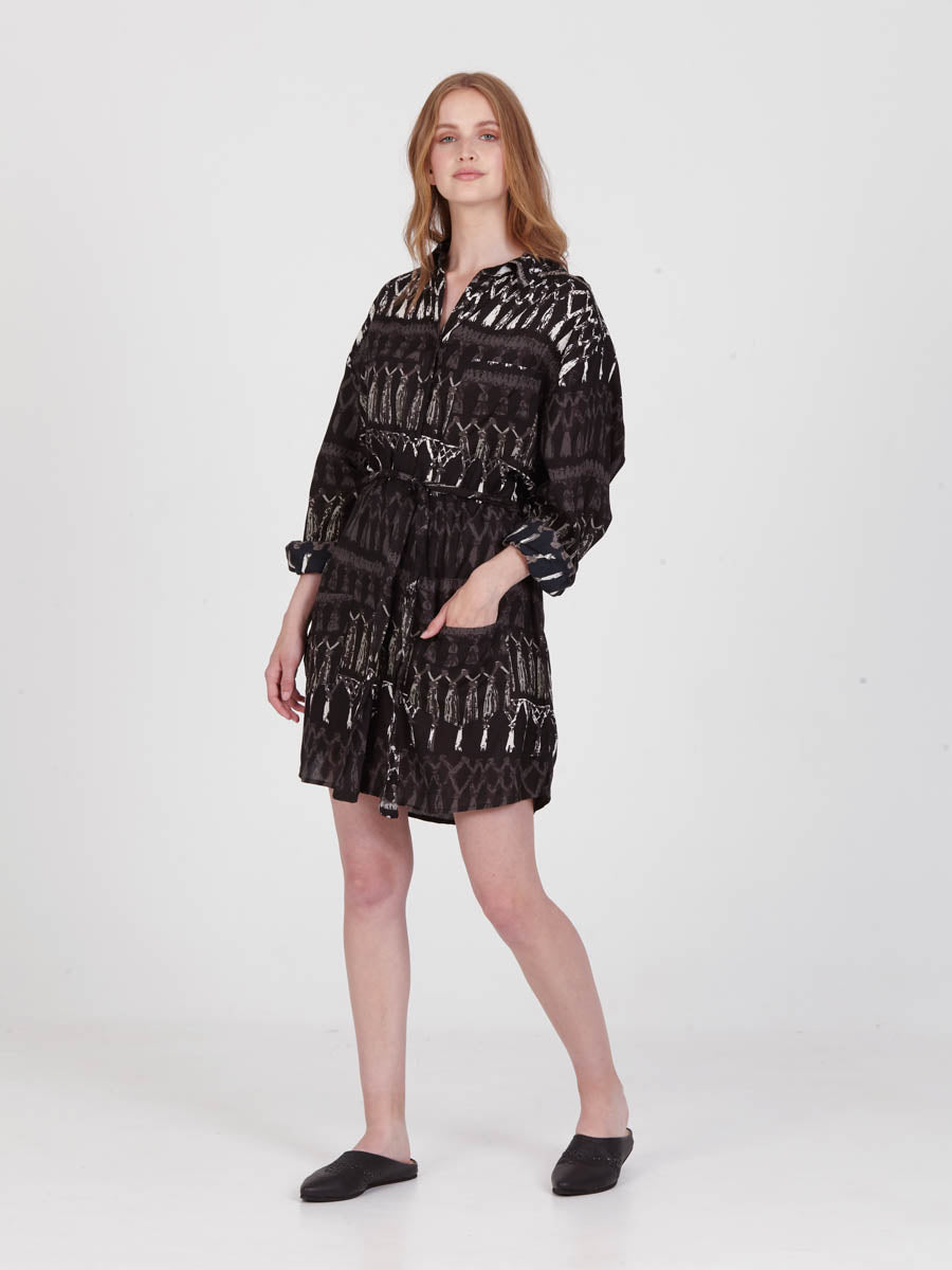 FRINGES BLACK boyfriend shirt dress