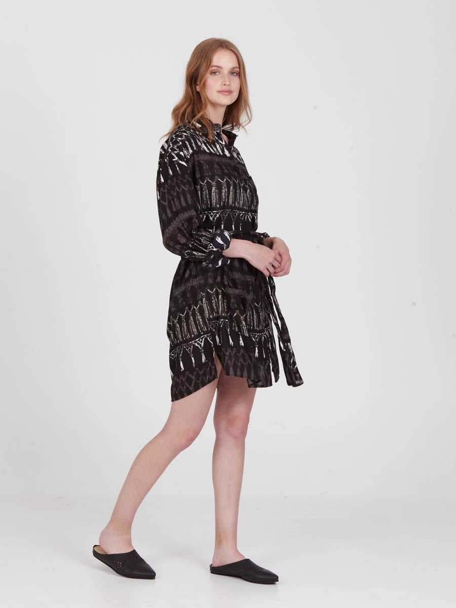 FRINGES BLACK boyfriend shirt dress