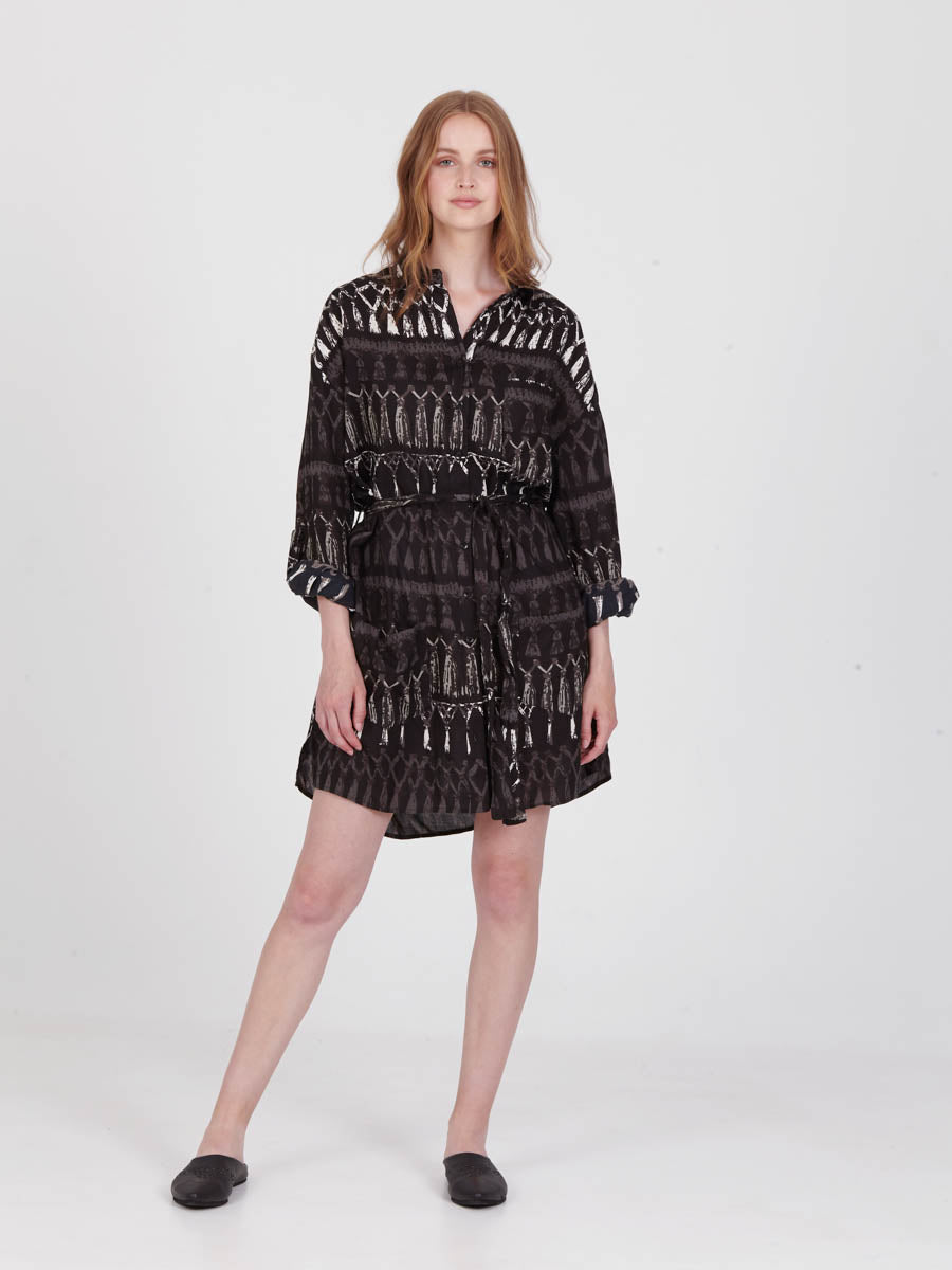 FRINGES BLACK boyfriend shirt dress