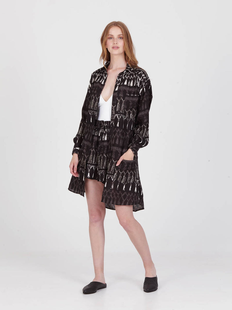 FRINGES BLACK boyfriend shirt dress